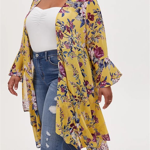 TORRID - Yellow Floral Duster Kimono SZ 2 (2X)